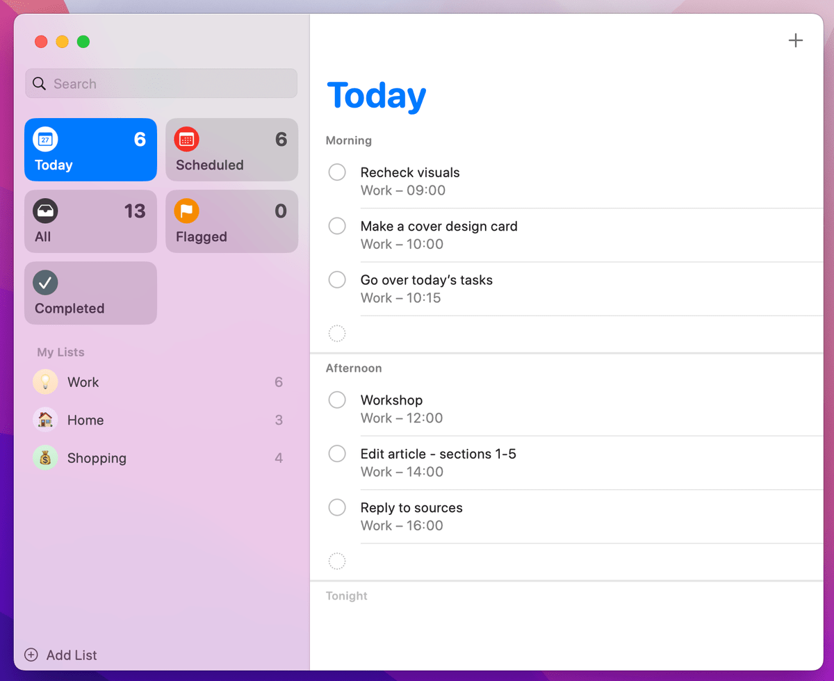 Example of a to-do list in Apple Reminders
