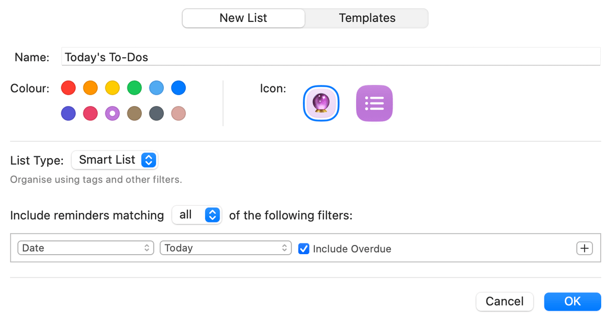 Making a Smart list in Apple Reminders