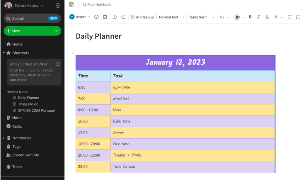 Making a daily planner in Evernote