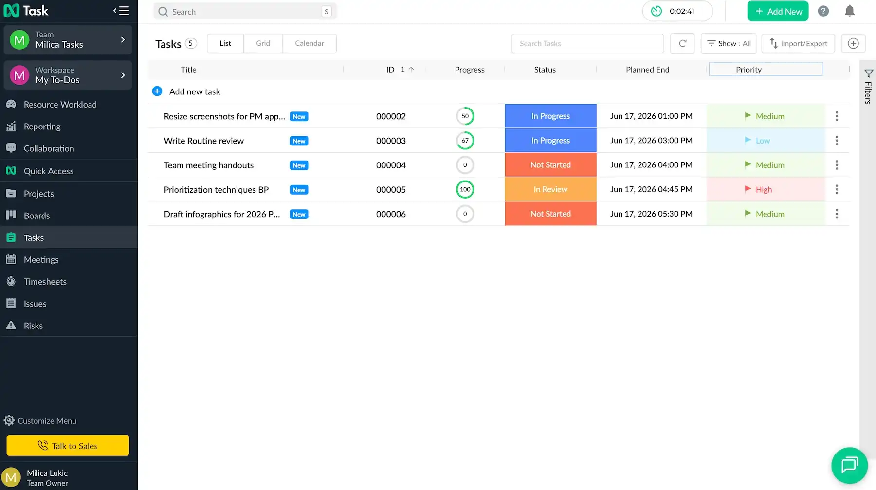 nTask’s UI