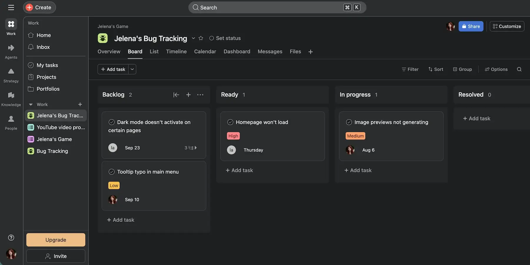 Asana’s bug report template