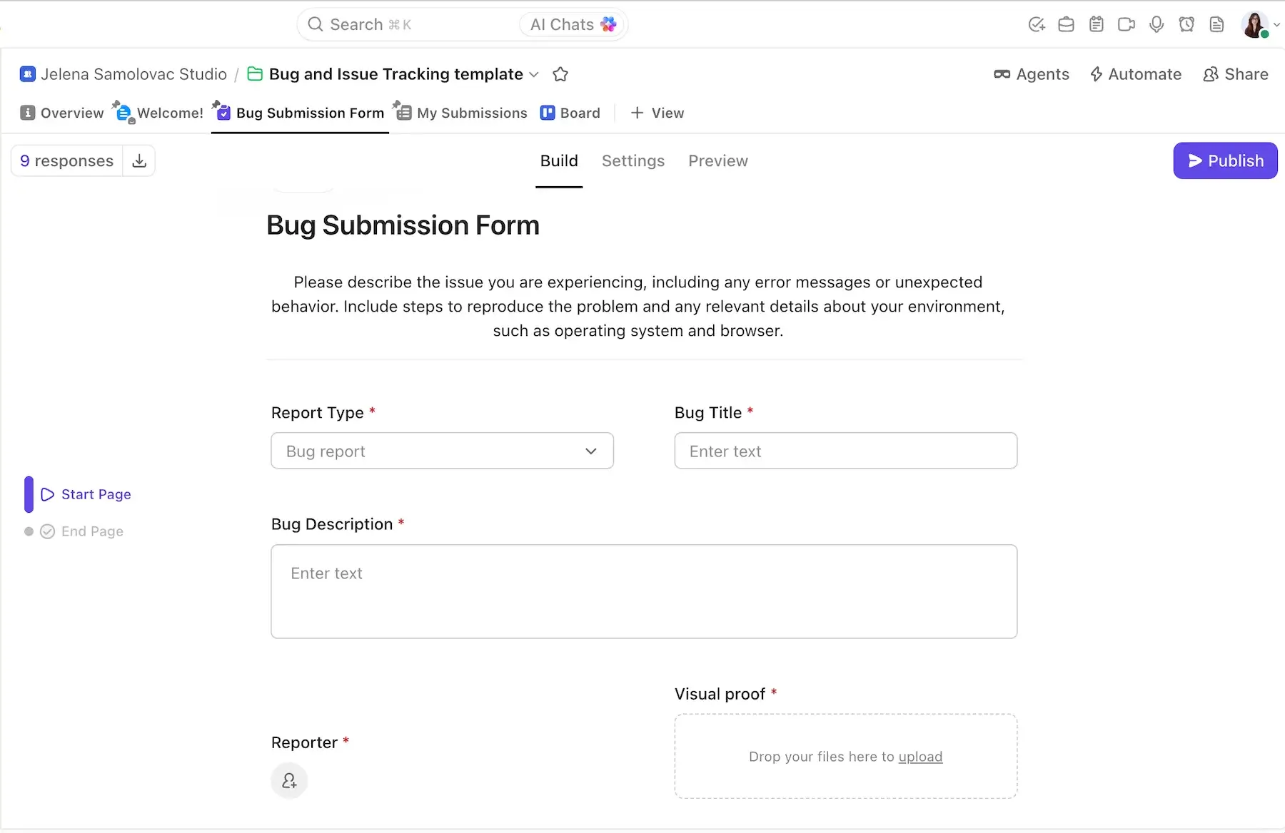 Creating a bug submission form in ClickUp