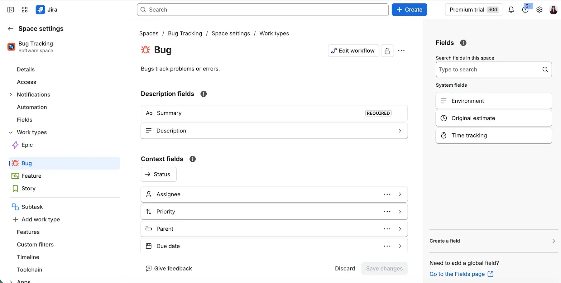 Customizing a bug report template in Jira