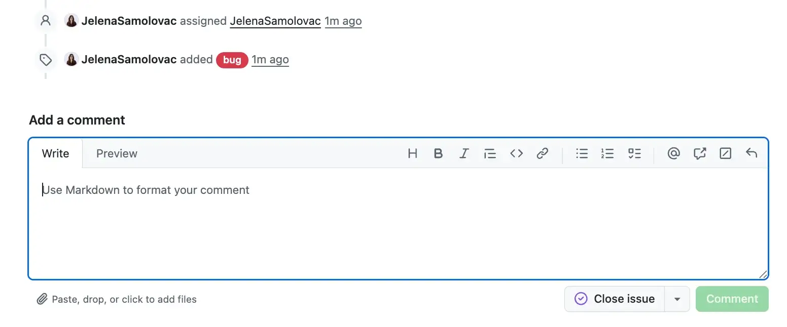Issue comments and history in GitHub