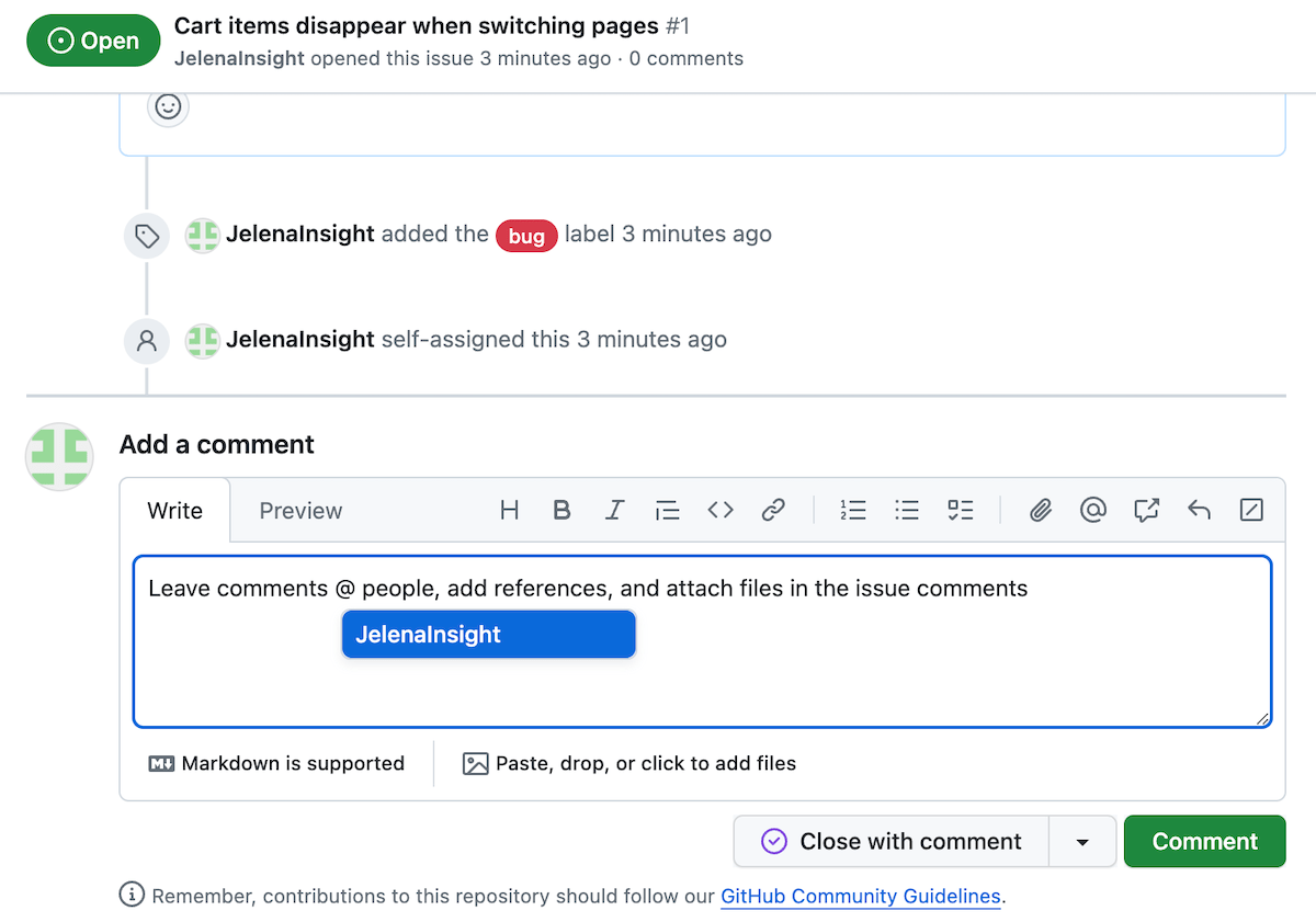 Issue comments in GitHub