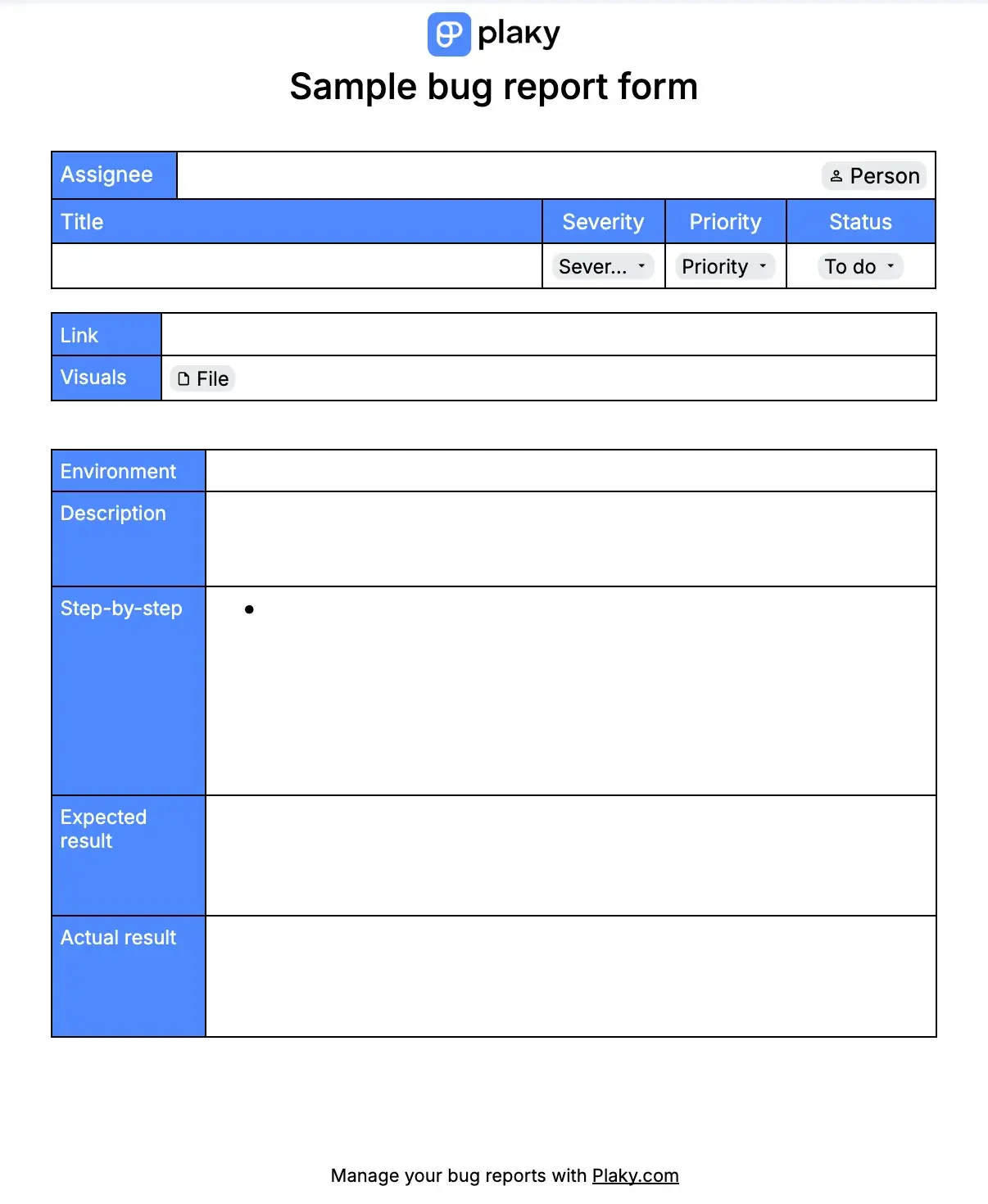 Sample bug report template