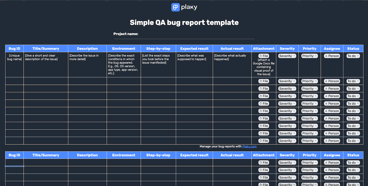 Simple QA bug report template