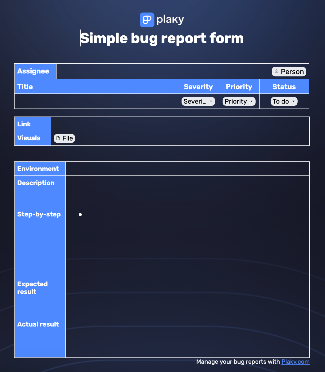 Simple bug report form template
