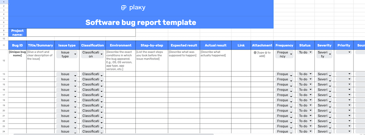Software bug report template