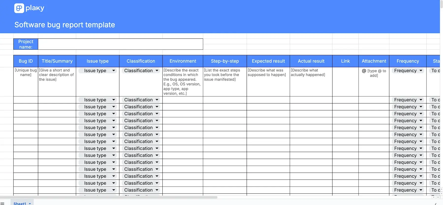 Software bug report template
