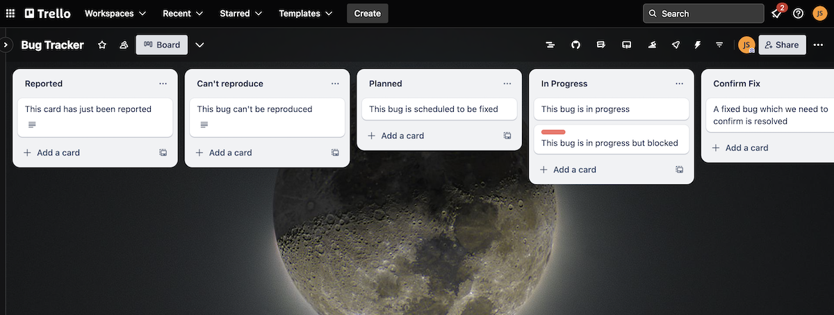 Trello bug report template