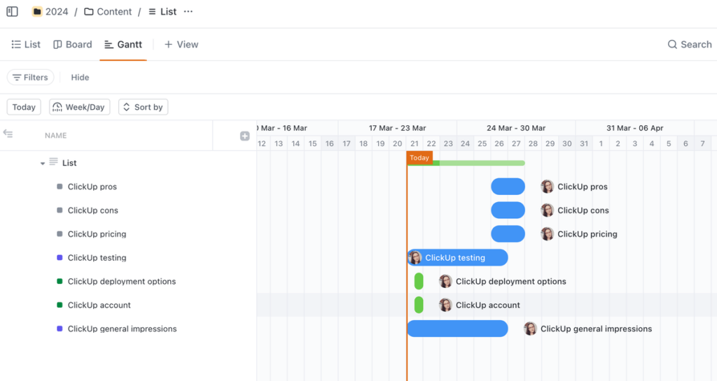 ClickUp’s Gantt view