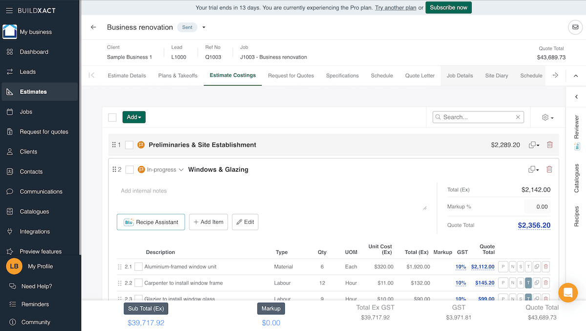 Creating lead-connected quotes in Buildxact