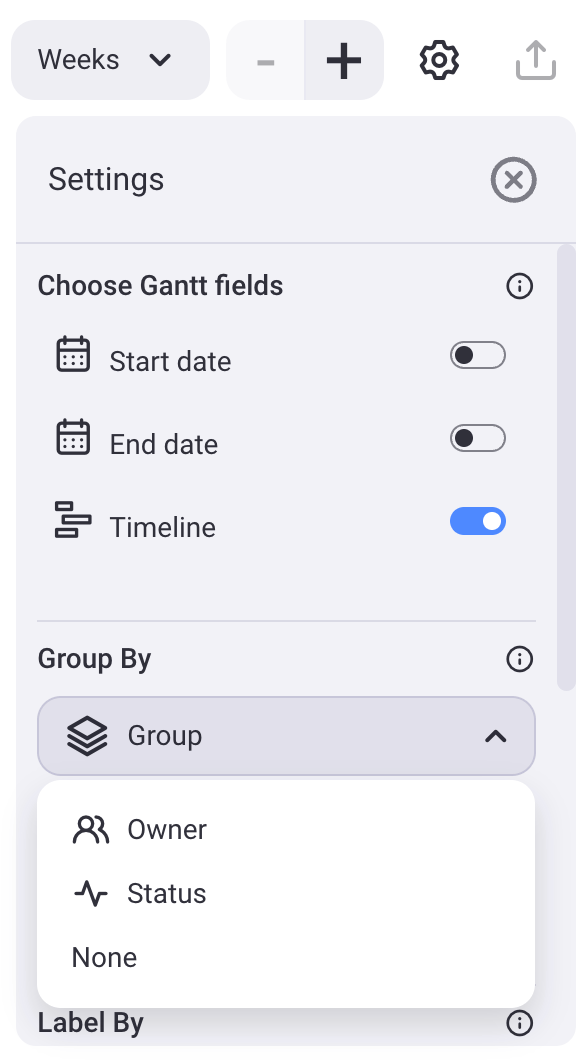 Plaky Gantt view settings