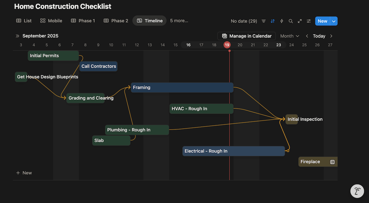 Setting up dependencies in Notion's timeline view