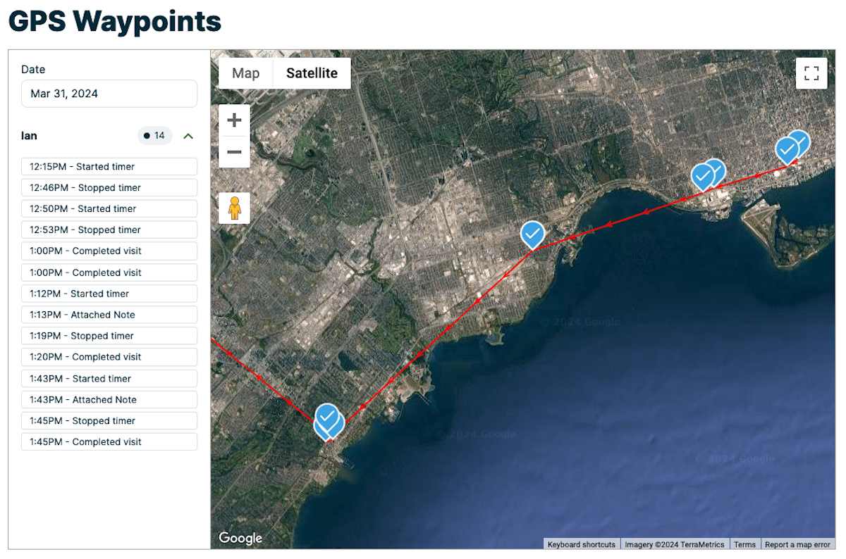 Tracking time and location in Jobber (source: Jobber’s help page)