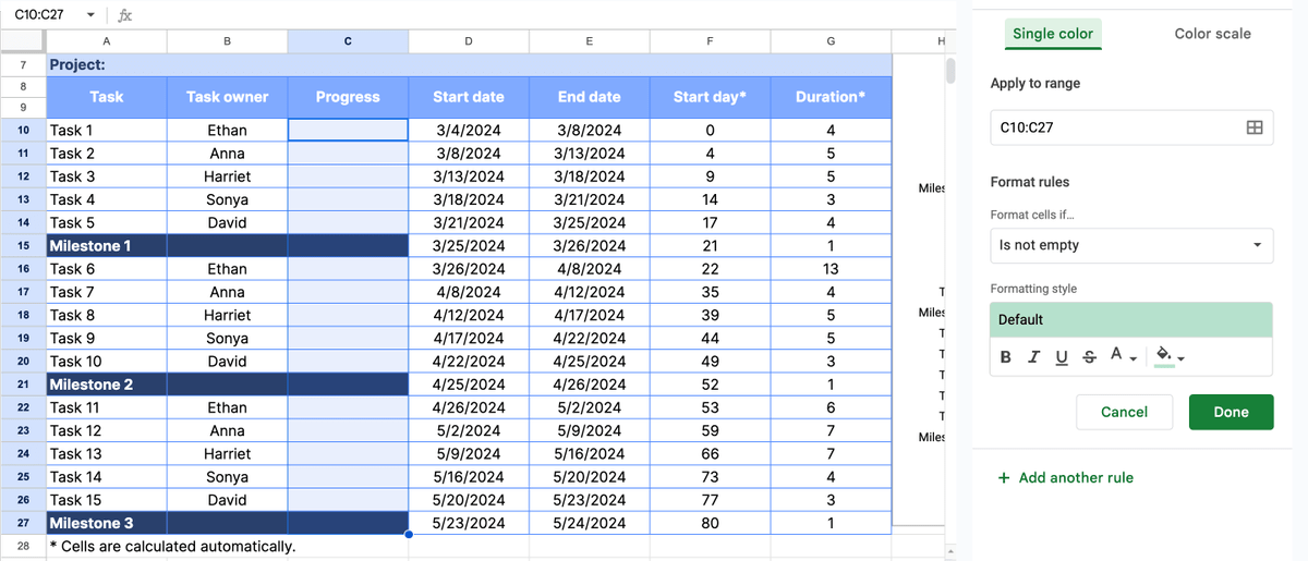 Conditional formatting in Google Sheets