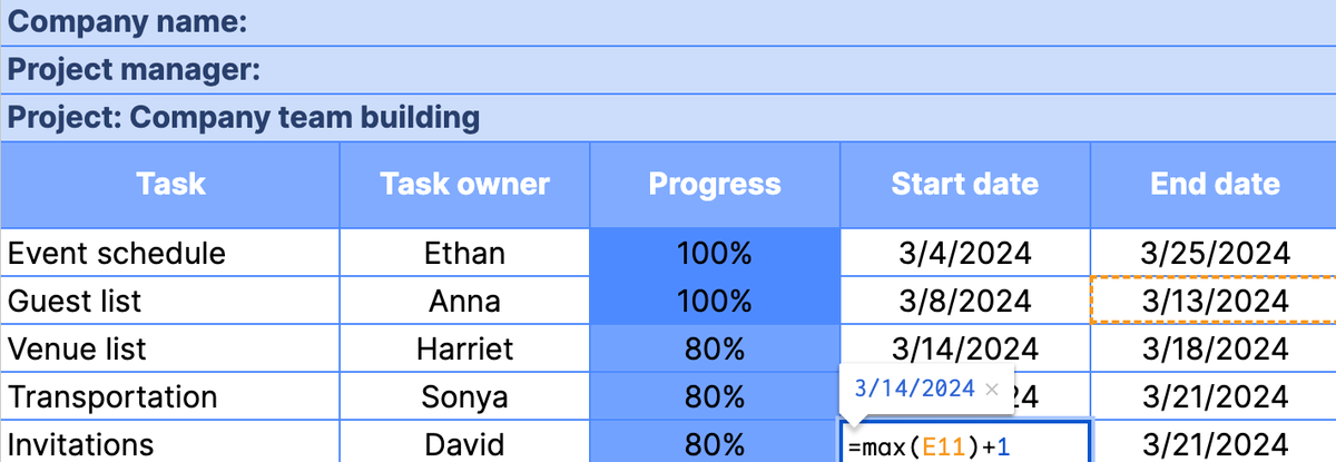 Finish-to-start task dependency in Google Sheets