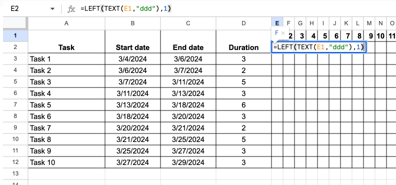 Formatting days of the week in Google Sheets