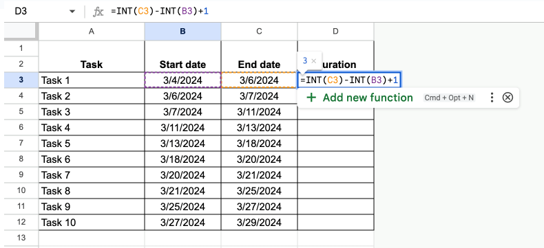 Task duration formula