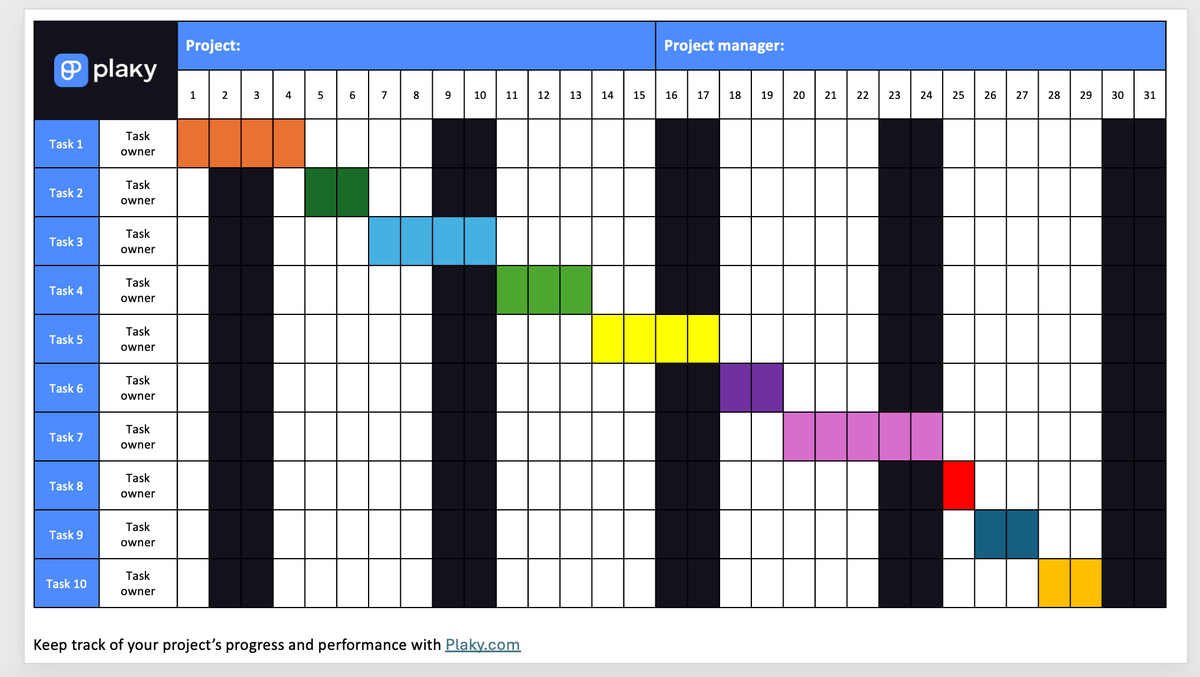 Changing the color scheme of the monthly manual Gantt chart template 