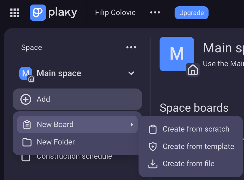 Creating a board in Plaky