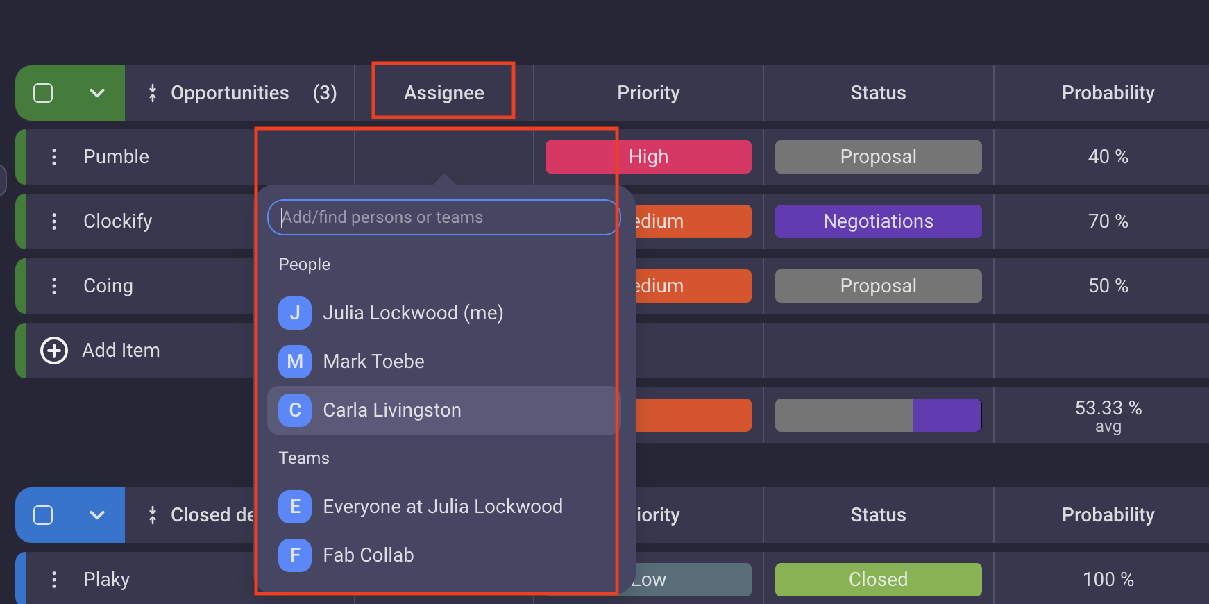 Assigning tasks in Plaky