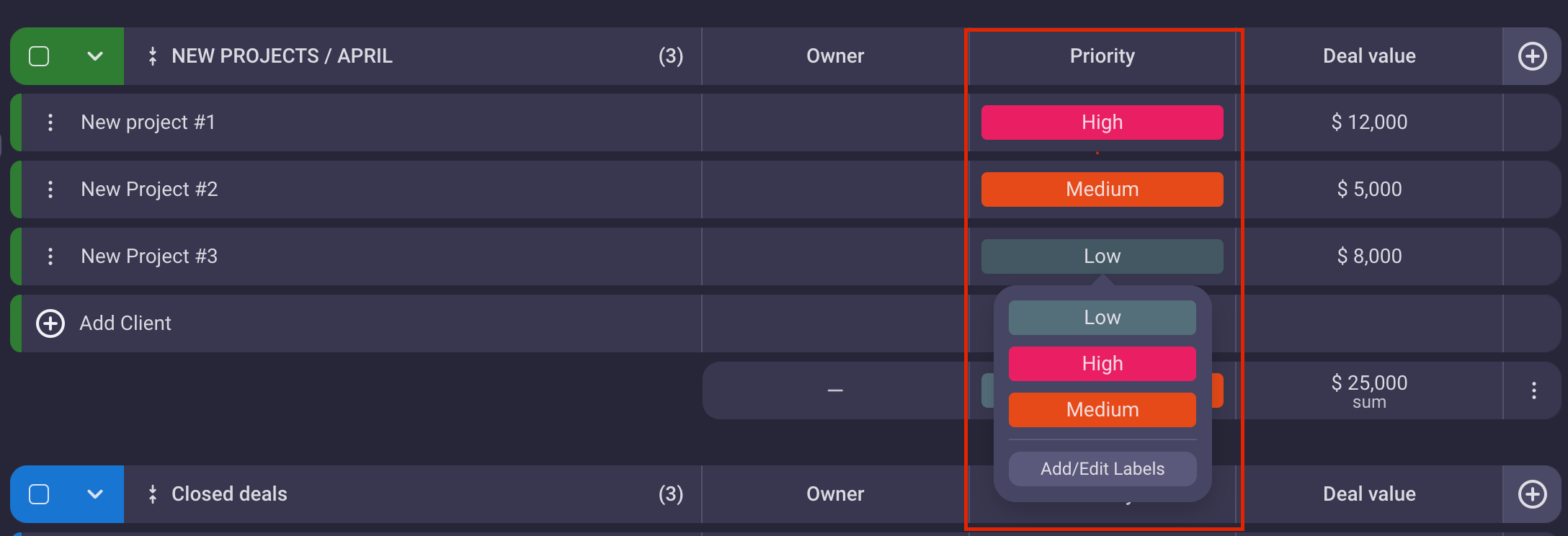 Priority labels in Plaky