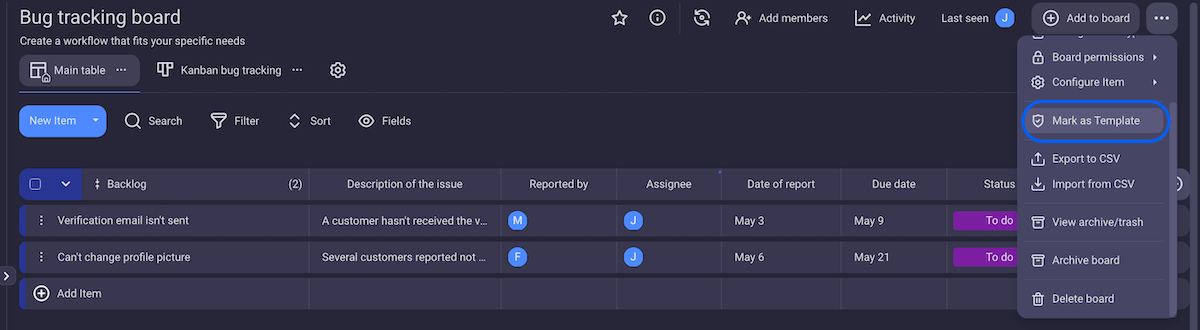 Creating a template in Plaky