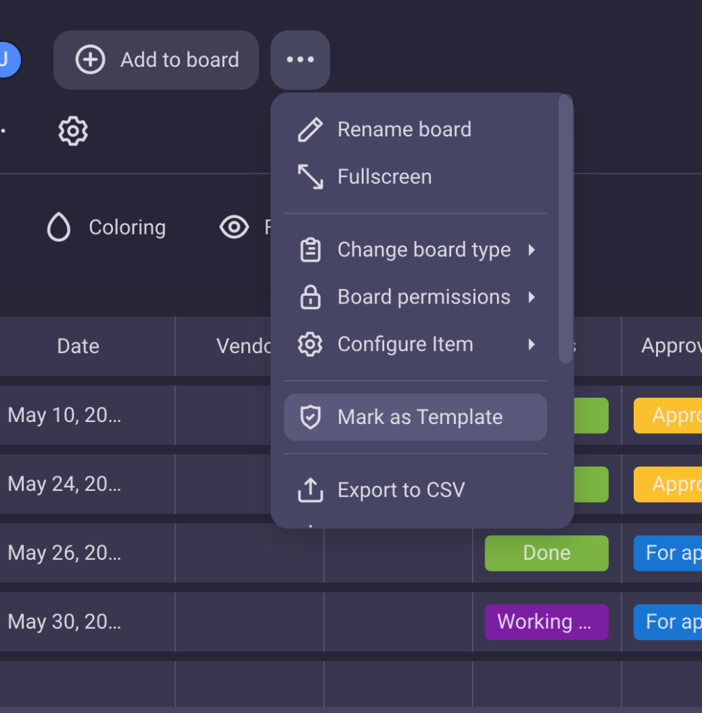 Setting a board as a template in Plaky