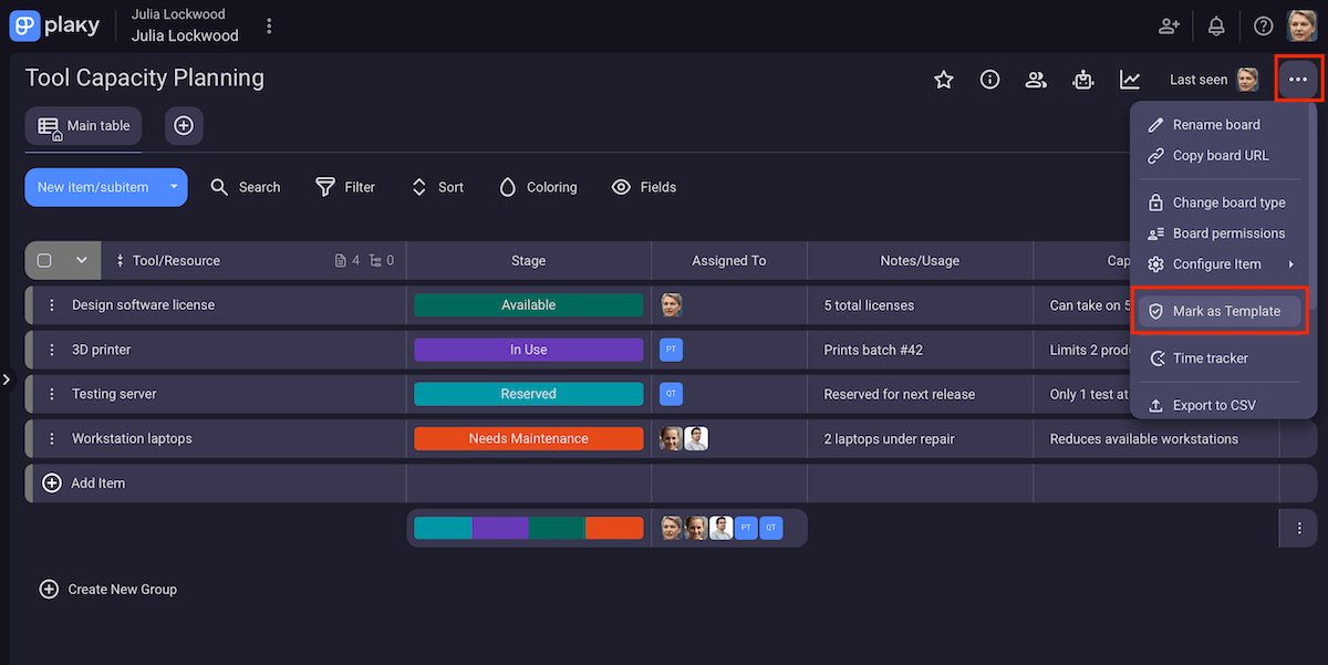 Using Plaky's templates for resource planning