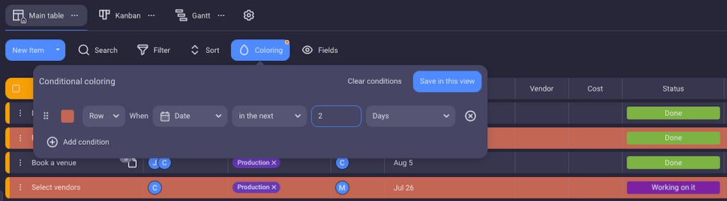 Conditional coloring in Plaky