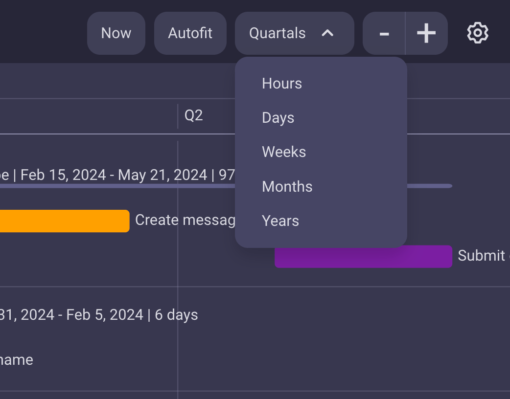 Gantt view types in Plaky