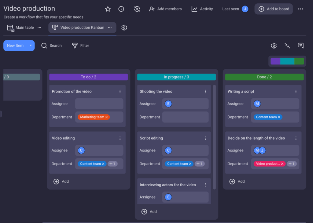 Managing a project in the Kanban view in Plaky