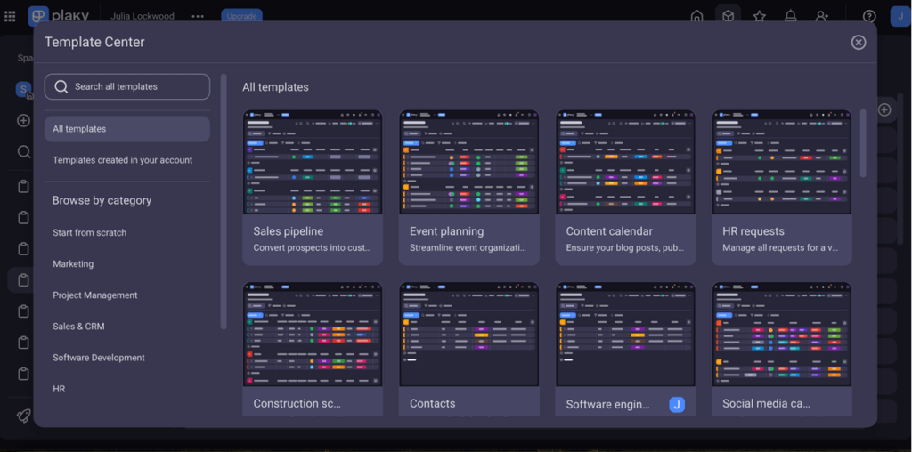 Plaky’s project management template center