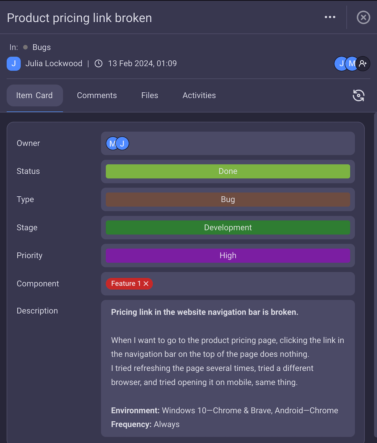 Task details in Plaky