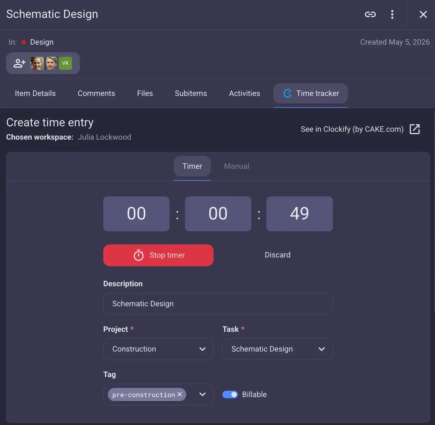 Tracking billable hours across tasks in Plaky