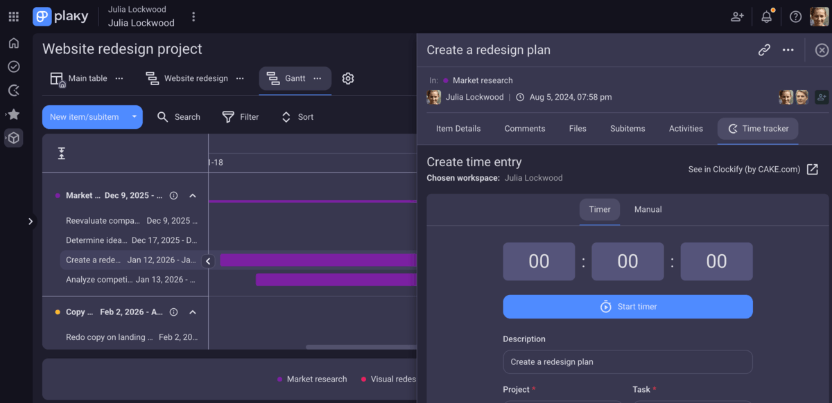 Plaky + Clockify integration