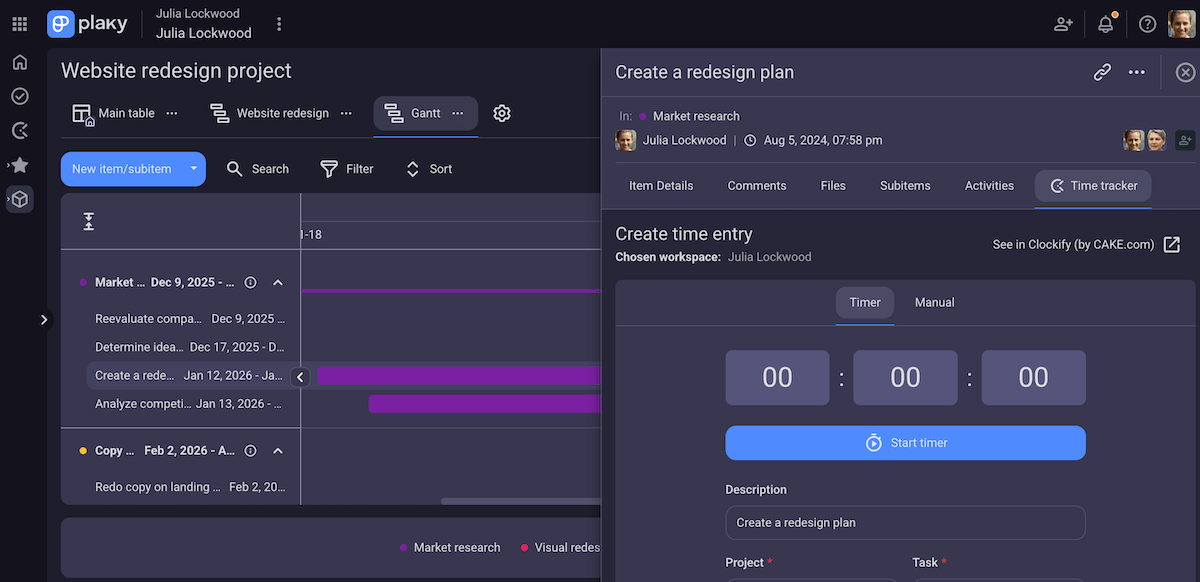 Time tracking in Plaky