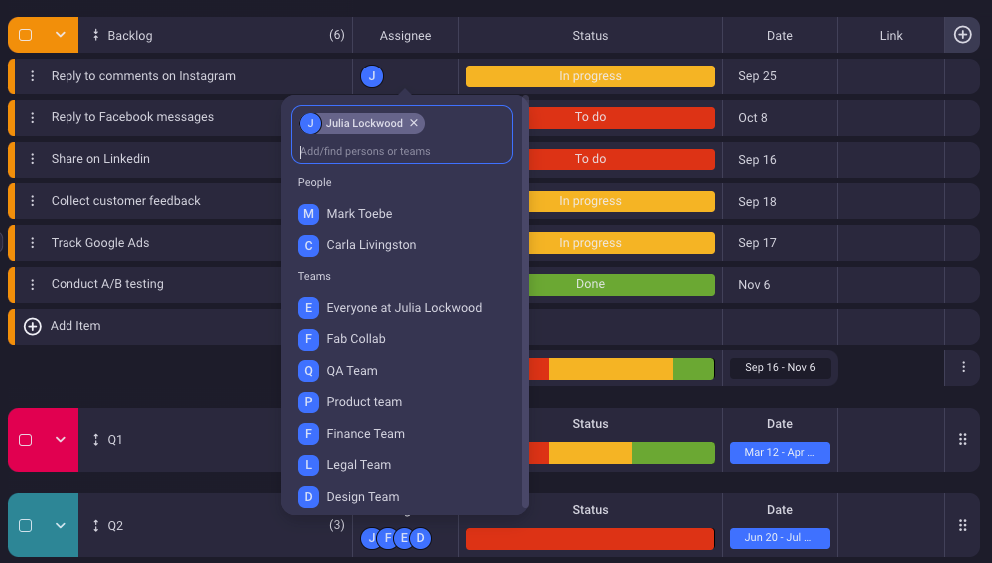 Assigning task owners in Plaky