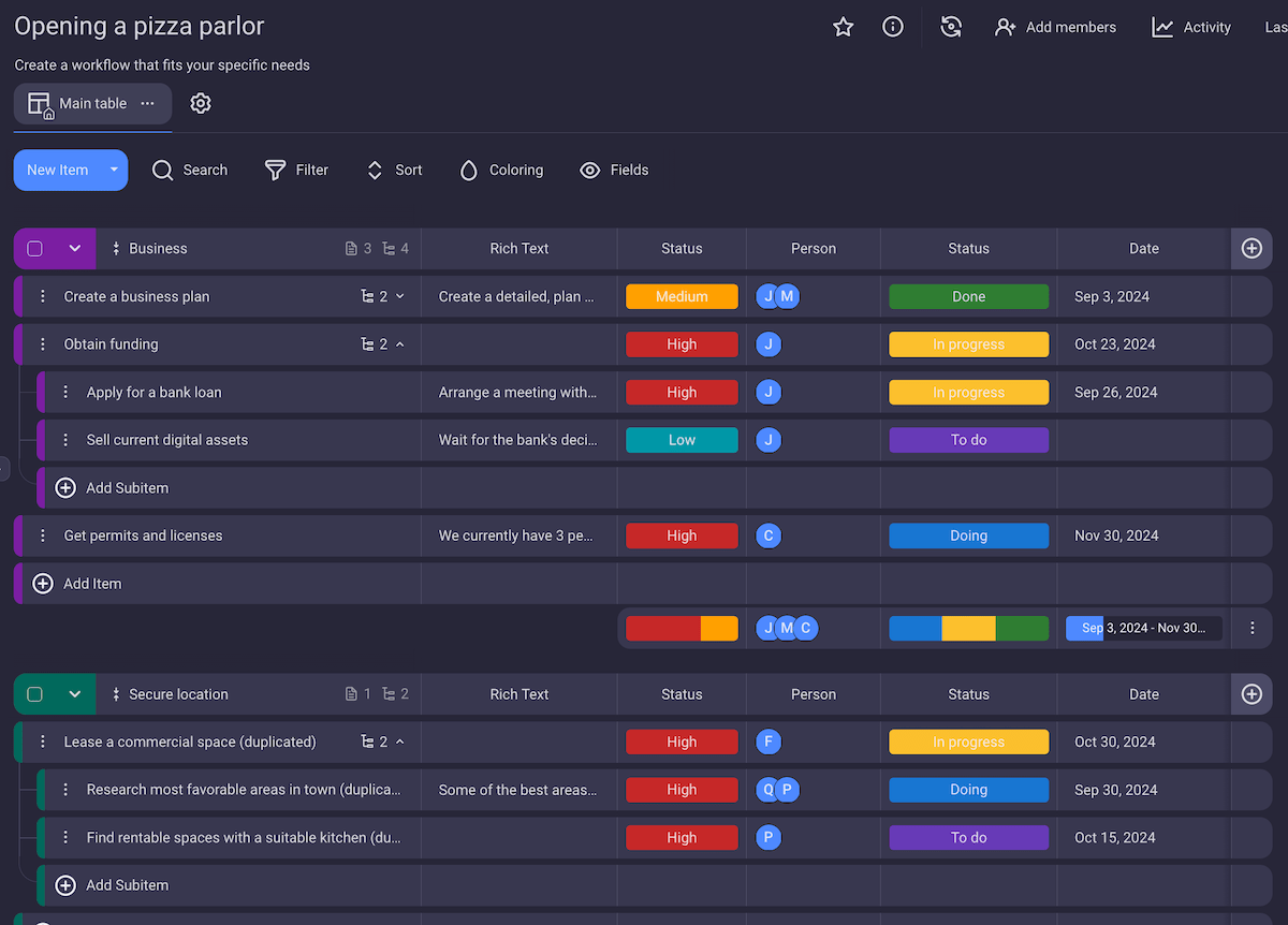 Creating subitems in Plaky would help you split your tasks into more manageable chunks