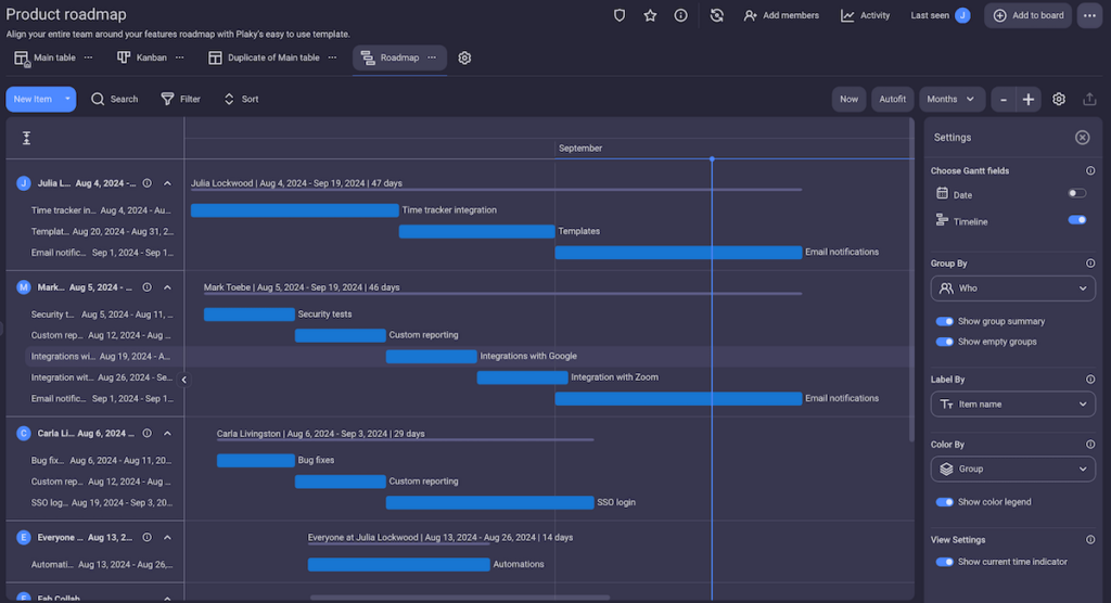 Easily create your game’s project timeline in Plaky’s Gantt chart view