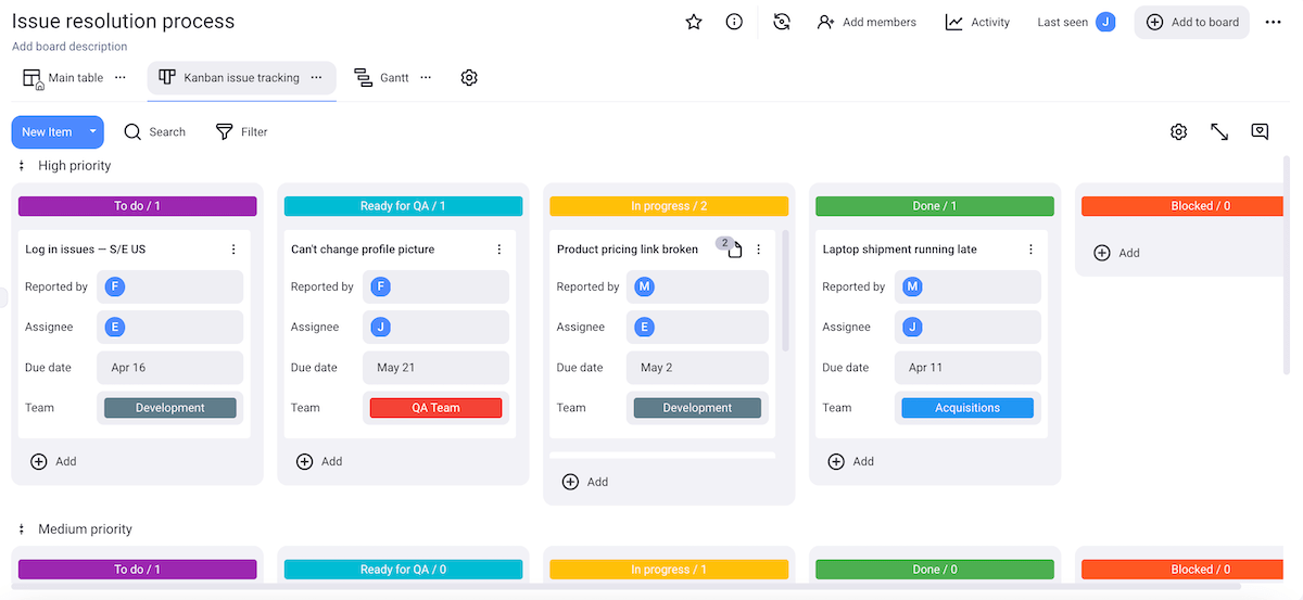 Track the issue resolution process in Kanban view