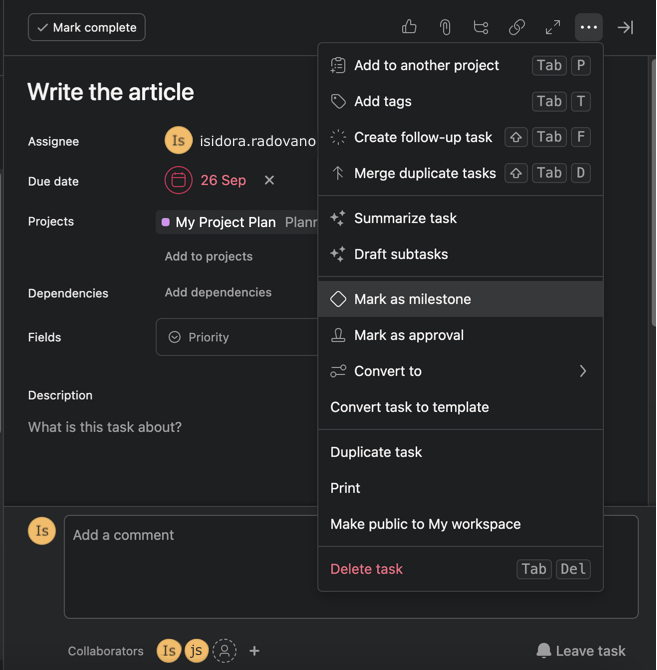 How to create milestones in Asana