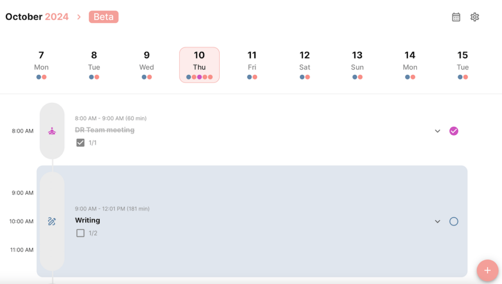 Daily task plan shown in Structured daily task planner