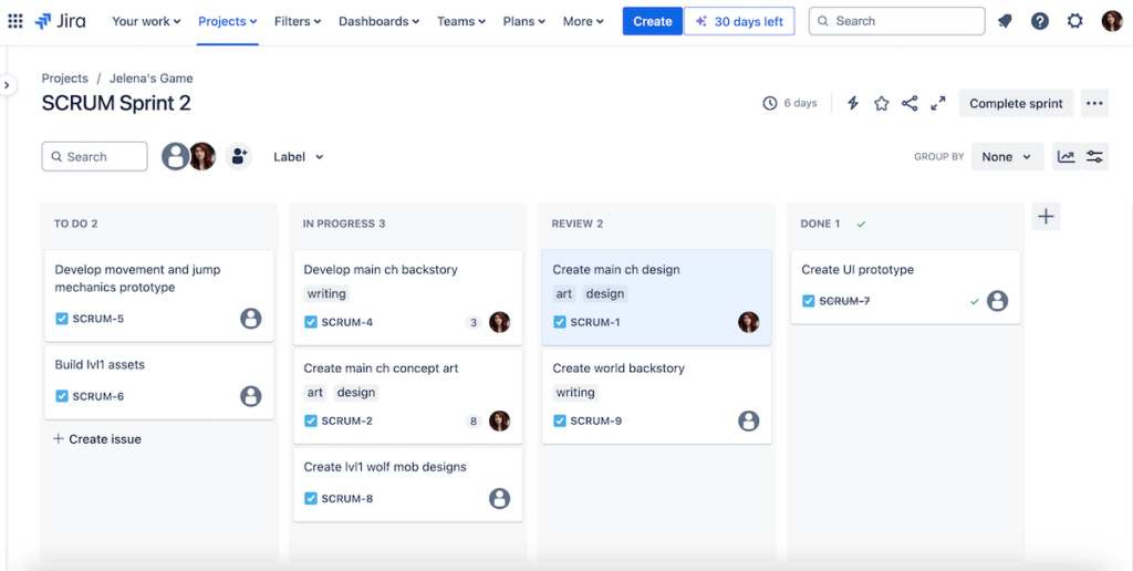 Jira’s user interface