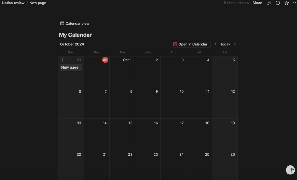 Notion's Calendar view