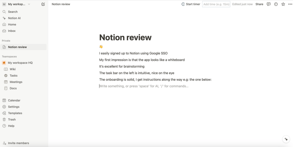 Notion’s user interface