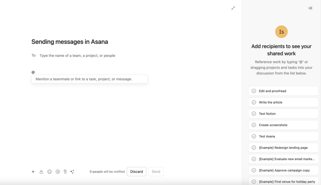 How to send messages in Asana project management software