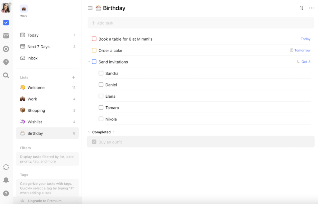 An overview of daily tasks in TickTick daily task planner